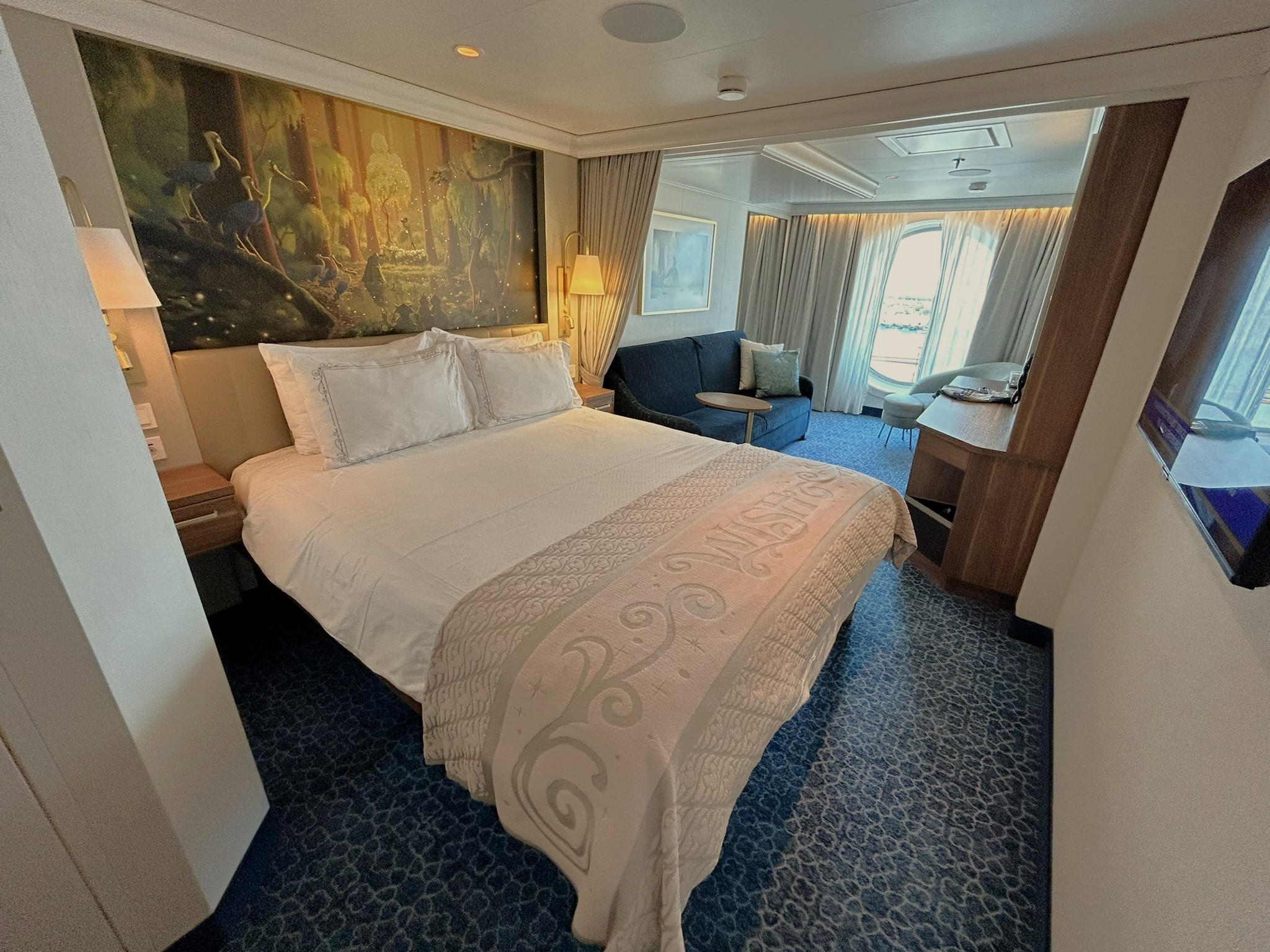 Disney cruise stateroom with blackout curtains